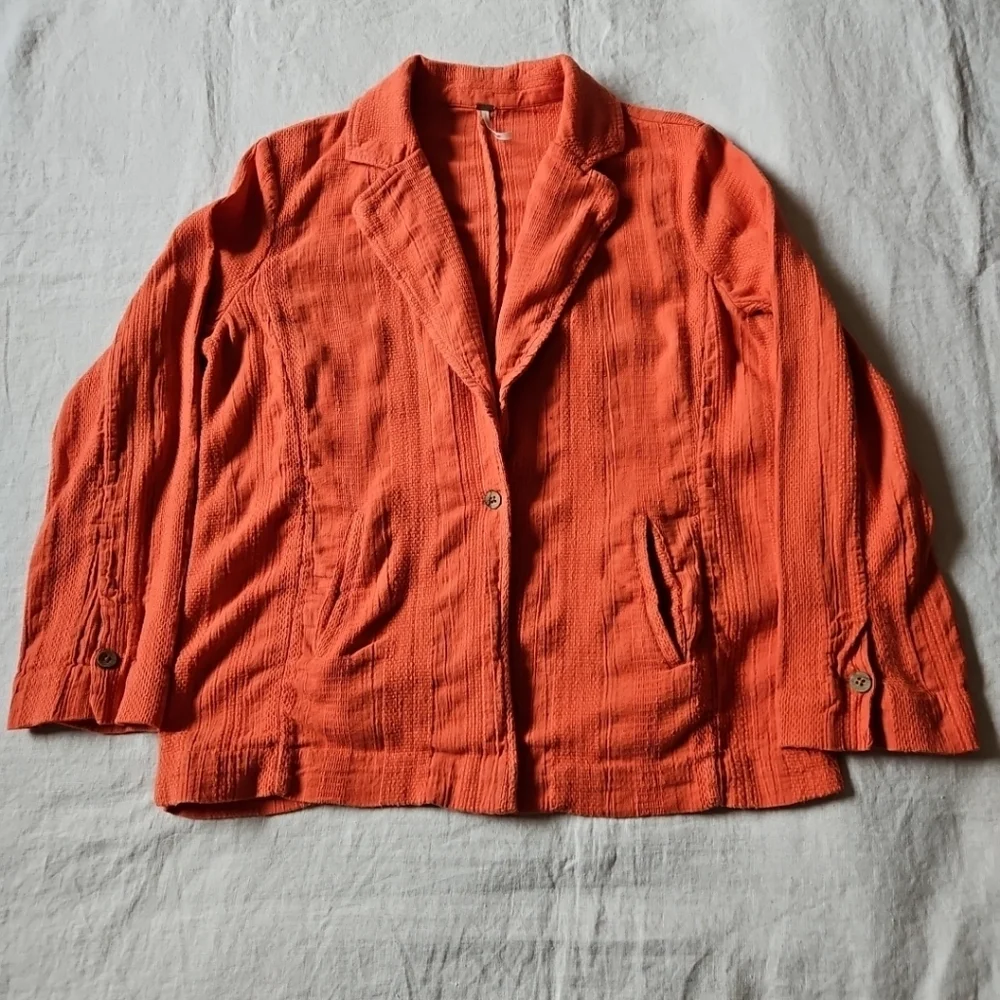 Free People Oversized Textured Jacket Blazer Coral With Pockets Size Small - Picture 13 of 15